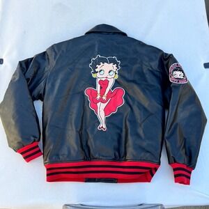 Guess Originals Betty Boop Bomber Jacket Black Red‎ Logo Patch Size S